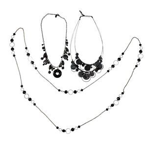 3pc Lot Goth Statement Necklaces Layering Chunky Black Silver Whimsigoth Grunge